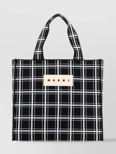 Marni Fabric Tote With Embroidered Pattern In Black
