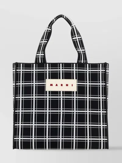 Marni Fabric Tote With Embroidered Pattern In Black