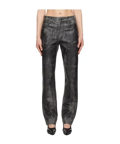 Marni Faded Leather Trousers In Black