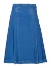 Marni Denim High Waist Midi Skirt With Pleated Detail In Blue