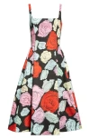 Marni Multicolor Dress With Flared Skirt And All-over Floral Motif In Black