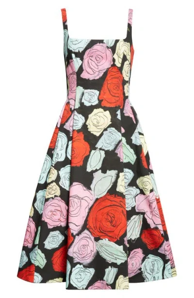 MARNI MARNI FANTASY FLORAL PLEATED FIT & FLARE MIDI DRESS