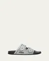Marni Faux Buckle Embroidered Slide Sandals In Gray