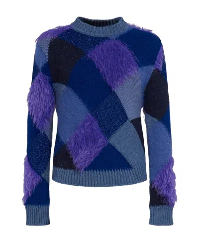 Marni Faux-fur Argyle-knit Jumper In Blue