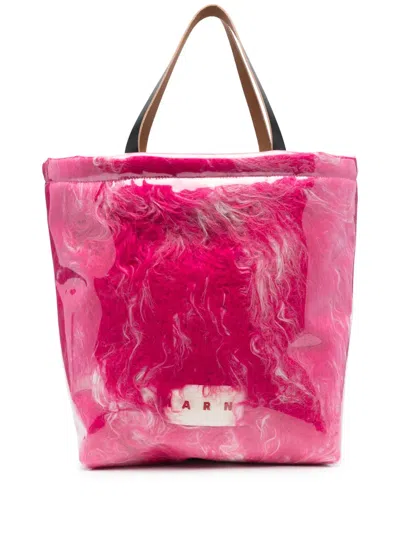 Marni Faux-fur Coated Tote Bag In Pink