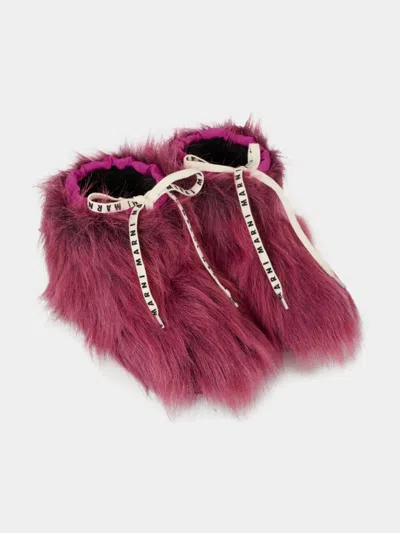 Marni Kids' Faux-fur Lace-up Boots In Burgundy