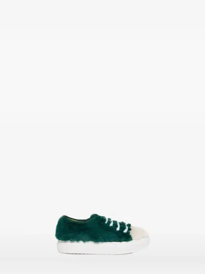 Marni Kids' Faux-fur Lace-up Sneakers In Green
