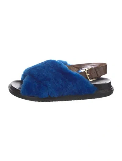 Pre-owned Marni Faux Fur Slingback Sandals In Blue