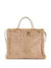 Marni Small Rectangular Basket Bag With Plush Faux Fur Fabric In Brown
