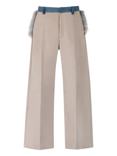 Marni Faux-fur-trimmed Velvet Trousers In Neutral