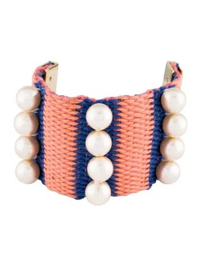 Pre-owned Marni Faux Pearl & Fabric Woven Bracelet In Multicolor