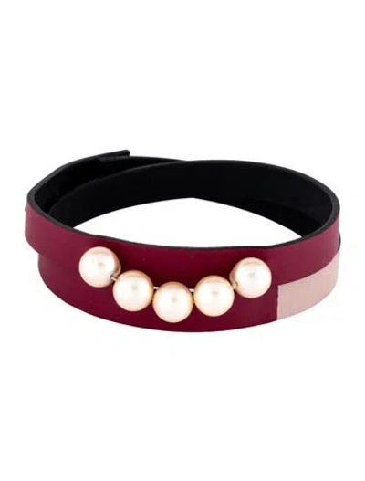 Pre-owned Marni Faux Pearl & Leather Wrap Bracelet In Multicolor
