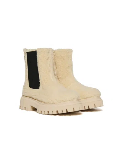 Marni Kids' Faux-shearling Ankle Boots In Beige