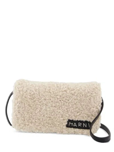 Marni Faux-shearling Crossbody Bag In White