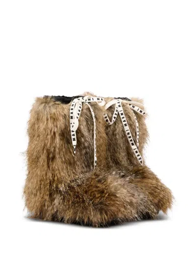 Marni Kids' Faux-fur Drawstring Boots In Brown