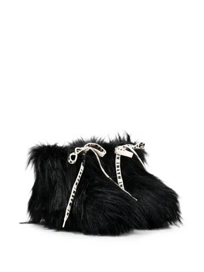 Marni Kids' Faux-fur Logo-lace Boots In Blue