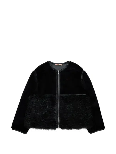 Marni Kids' Faux-fur Panelled Jacket In Black