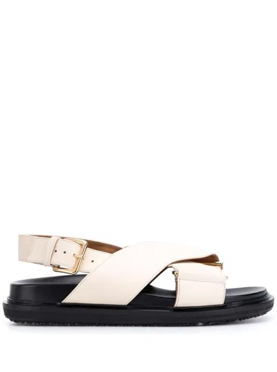 MARNI WHITE SANDALS WITH CROSSED BANDS IN LEATHER WOMAN