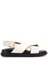 MARNI WHITE SANDALS WITH CROSSED BANDS IN LEATHER WOMAN