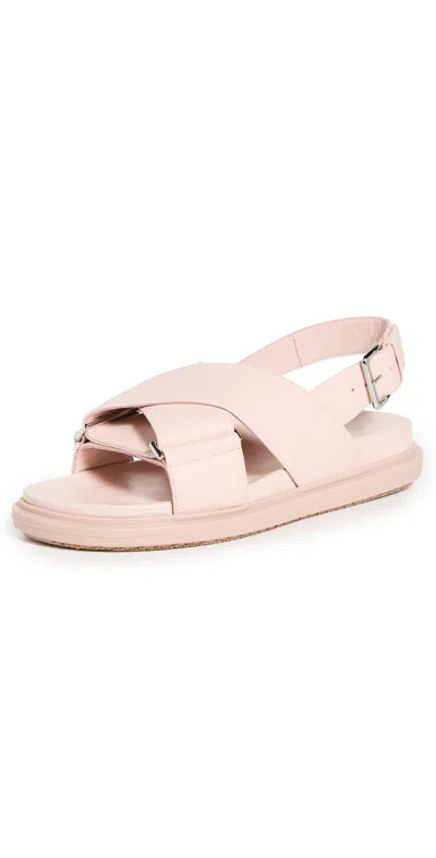 Marni Fussbet Leather Crisscross Sandals In Pink