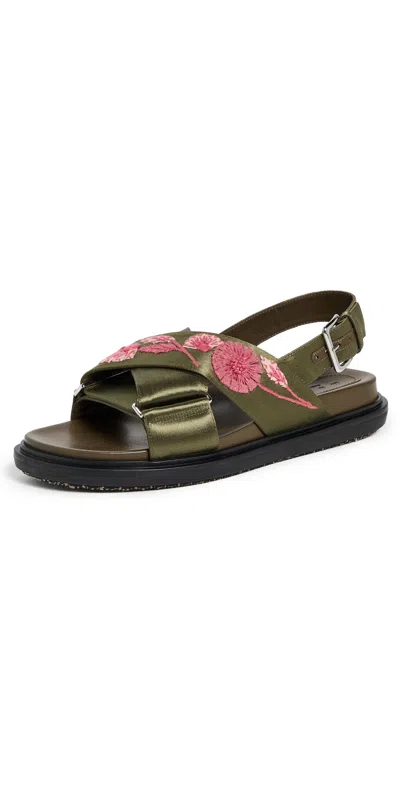 Marni Fb Crisscross Sandals Deep Sage In Green