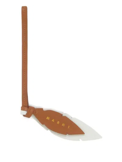 Marni Feather Leather Charm In Brown