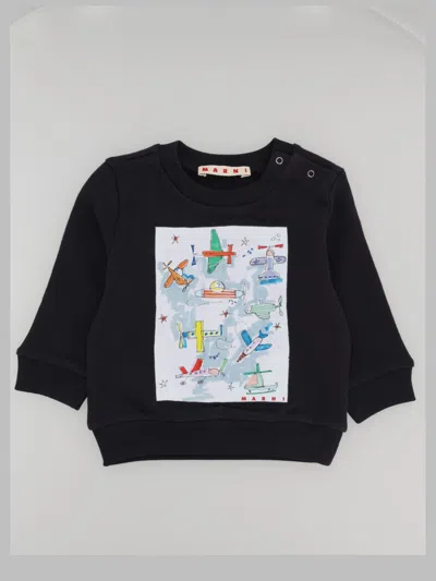 Marni Felpa Girocollo Con Stampa Aeroplani In Black