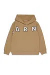 Marni Hooded Sweatshirt With Embroidered  Patch Logo In Brown