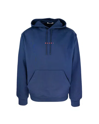 Marni Felpa Con Cappuccio E Mini Logo In Blue
