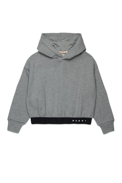 MARNI HOODED SWEATSHIRT WITH LOGOED ELASTIC