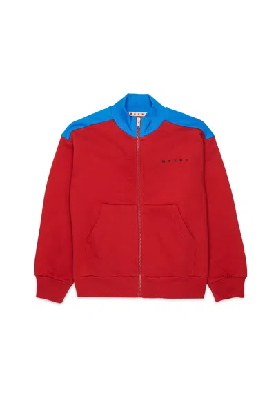 Marni Kids' Full-zip Sweatshirt With Logo In Red