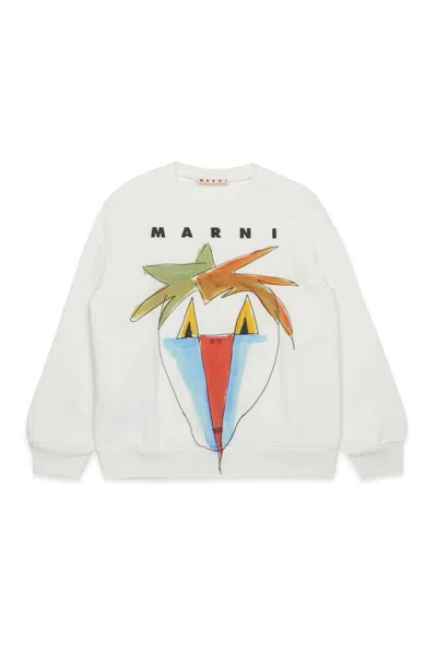 Marni Kids Long-sleeved Crewneck Sweatshirt In White