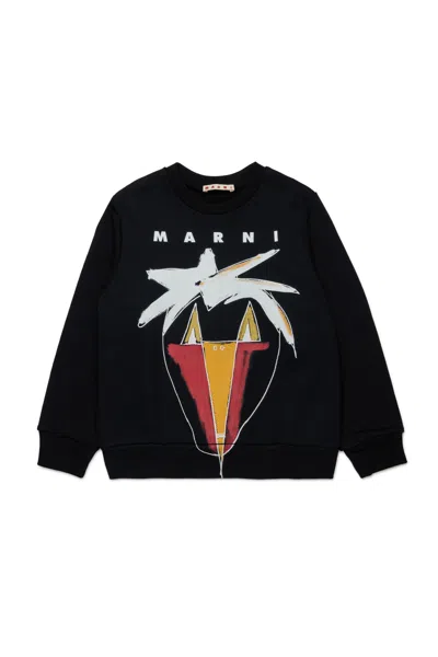 Marni Kids Long-sleeved Crewneck Sweatshirt In Black