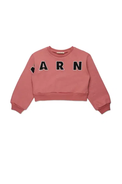 Marni Kids' Felpa Girocollo Cropped Con Logo Patch  Ricamato In Pink