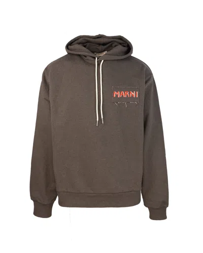 Marni Logo-patch Cotton Hoodie In 00m80