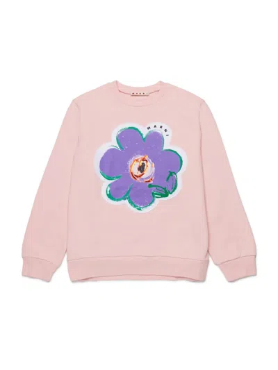 Marni Kids Flower Patch Crewneck Sweatshirt In Pink