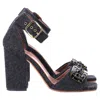 Marni Felt Crystal Embellished Ankle Strap Sandals In Grey Wool In Grey