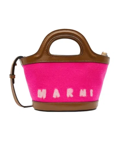 Marni Felted-logo Bucket Bag In Pink