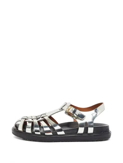 Pre-owned Marni Fisherman Woven Sandals In Silver