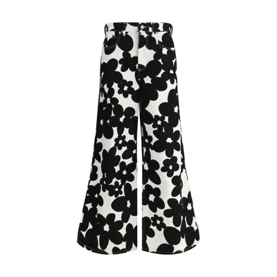 Marni Cotton Trousers With Black And White Dillies Print