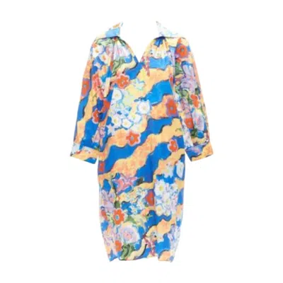 Pre-owned Marni Flaminia Veronesi 2022 Multicolour Floral Paint Batwing Dress It36 Xs In Sand