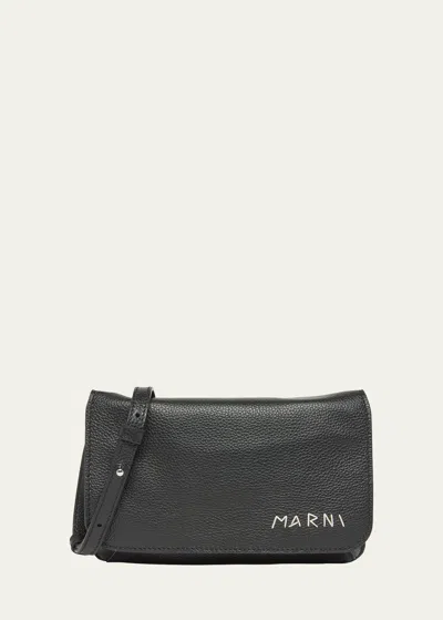 Marni Flap Calfskin Pochette Crossbody Bag In 00n99 Black