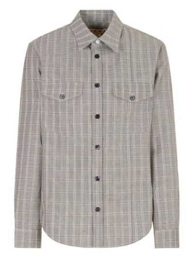 Marni Brown Wool Shirt With Tartan Check In Gray