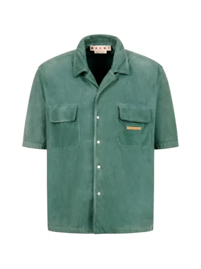 Marni Flap-patch Pocket Lambskin Shirt In Green