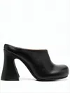 Marni Flared Block Heel Black Leather Mules In Black