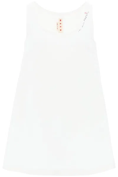 Marni Flared Dress With Hand Embroidered In 白色的