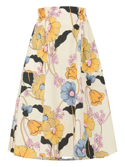 Marni Flared Floral Midi Skirt In Multi