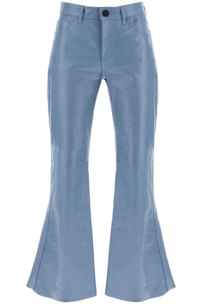Marni Leather 5 Pockets Boot Cut Pants In Blue