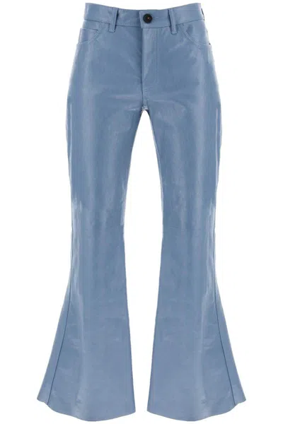 Marni Flared Leather Pants For Women In Light Blue