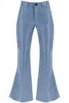 Marni Leather 5 Pockets Boot Cut Pants In Opal (light Blue)